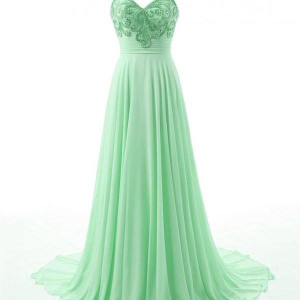 Mint Green Prom Dresses,Sexy A-Line Long Prom Gowns,Custom Made Beading ...