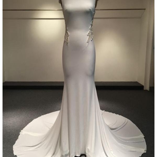 High Neck Mermaid Long Sleeve Backless White Prom Dress LBQ3789 main image 1