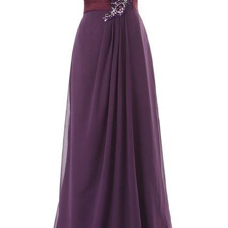 Classy Purple Chiffon Applique Sheath Evening Dress Long Prom Dress Y8316