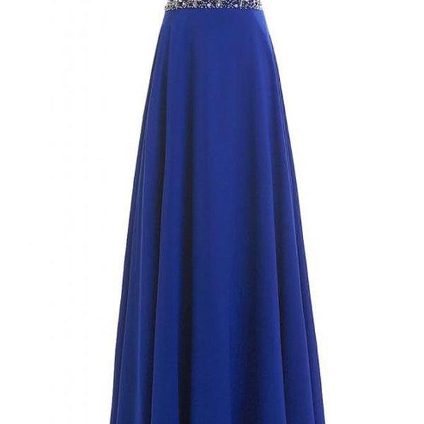 A-line Floor-Length Chiffon Pleated Dress Royal Blue main image 0