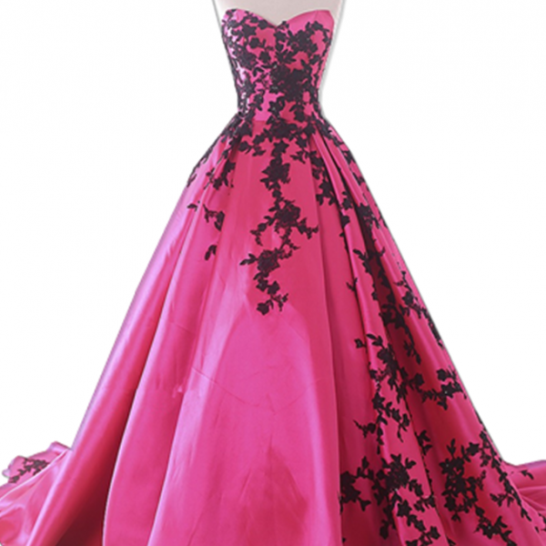 Long Train Wedding Dress Rose Red Color Appliques Taffeta Off The ...