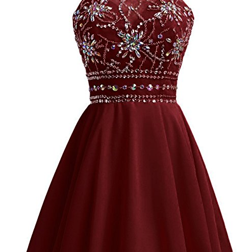 Burgundy Chiffon Homecoming Dresses For Juniors Halter Prom Party Ball ...
