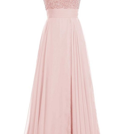 Long Chiffon Beadings Scoop Prom Dress
