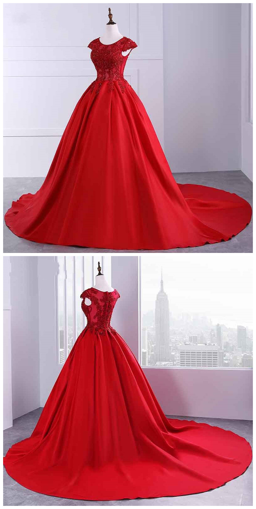 Red Prom Dresses,prom Dress,red Prom Gown,bright Red O-neck Prom ...