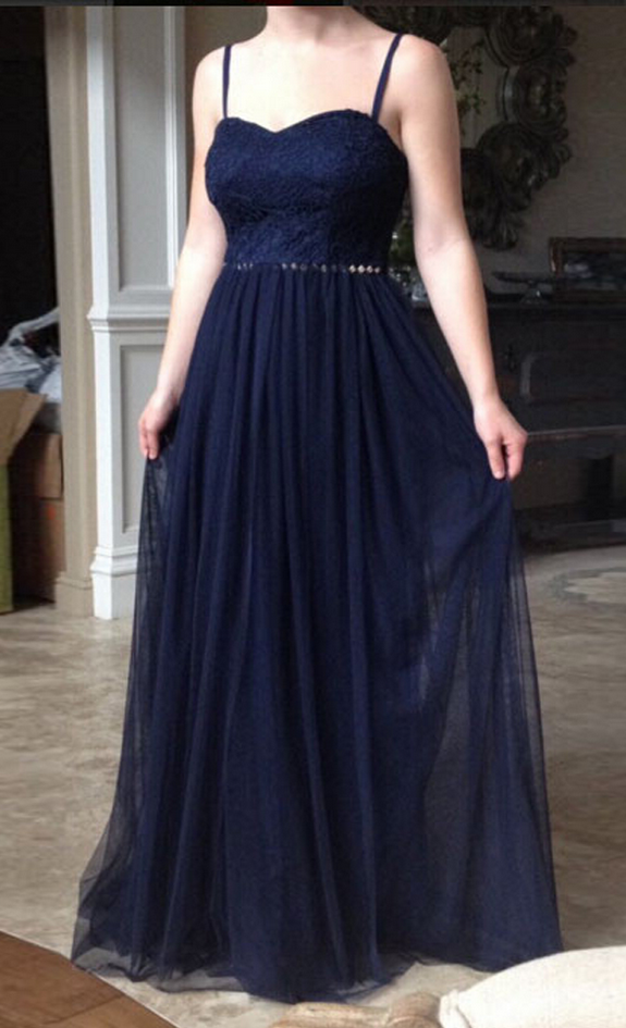 Navy Blue Evening Dresses Long Spaghetti Straps Lace Prom Dress Robe De ...