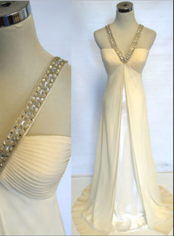 Beaded Cape Sleeve Prom Dresses Plunging V-Neck Evening Dresses 21301
