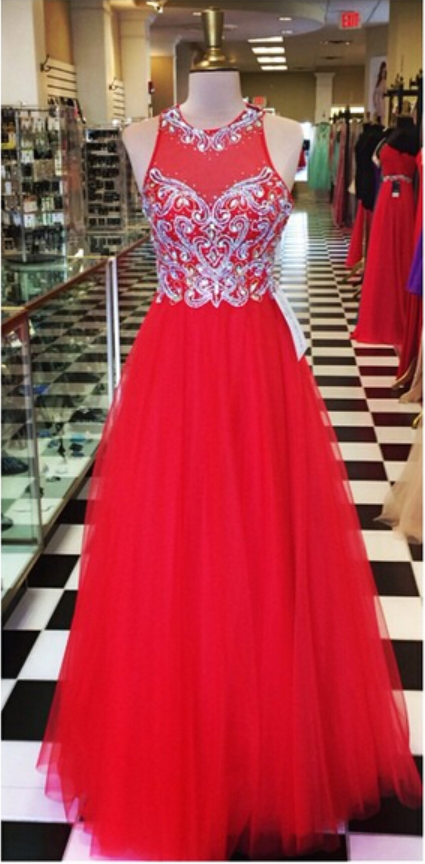 Red Long Prom Dress With Beads on Luulla