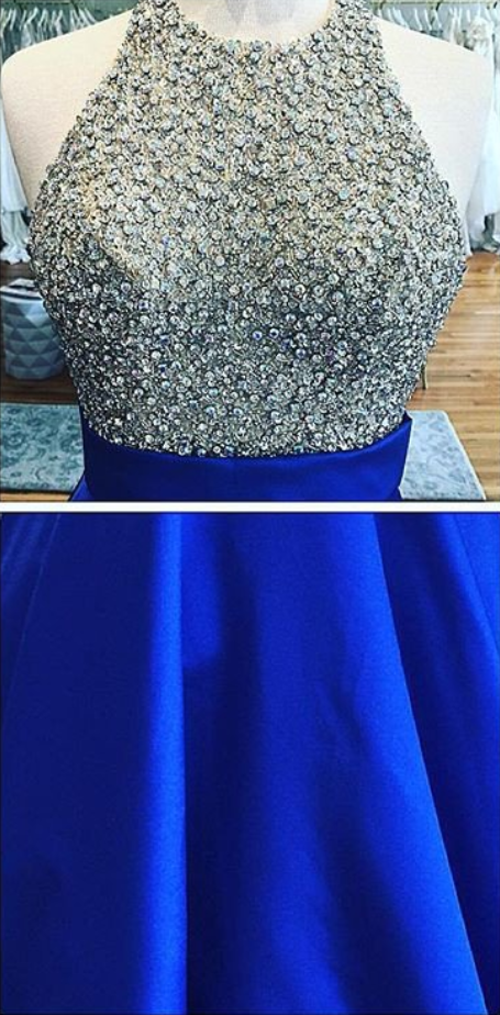 Grecian Blue Halter Formal Prom Evening Dress HB138A main image 1