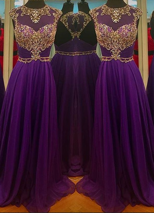 Illusion Neck Beaded Purple Prom Dress With Open Back Evening Dresses On Luulla