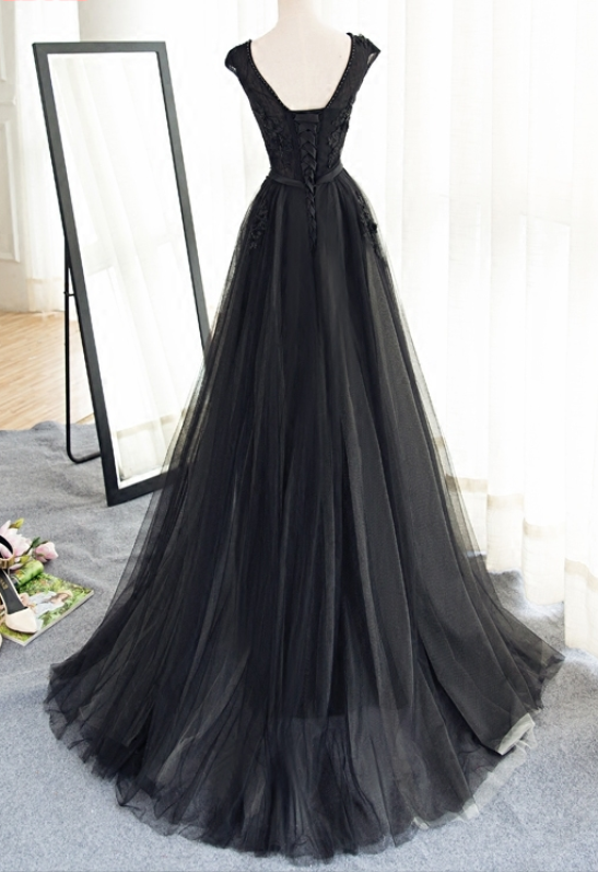 A Long Black Lace Gown With A Beaded Tulle Dress Gown on Luulla