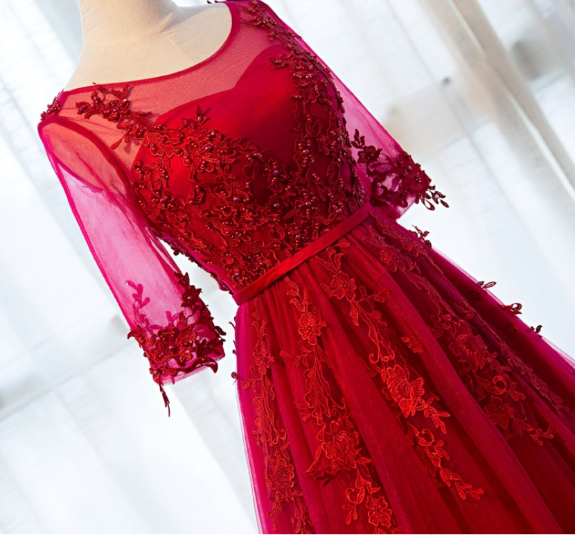 The Long Sleeve Dress Of Red Long Sleeve Dress Evening Gown Evening ...
