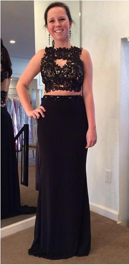 Chiffon Prom Dress With Black Applique Straight Formal Gown Evening ...