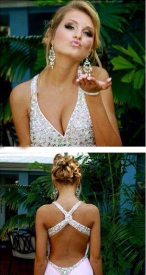 Sexy v-neck pink ruffles prom dresses chiffon pleated evening dress Y1347 main image 1