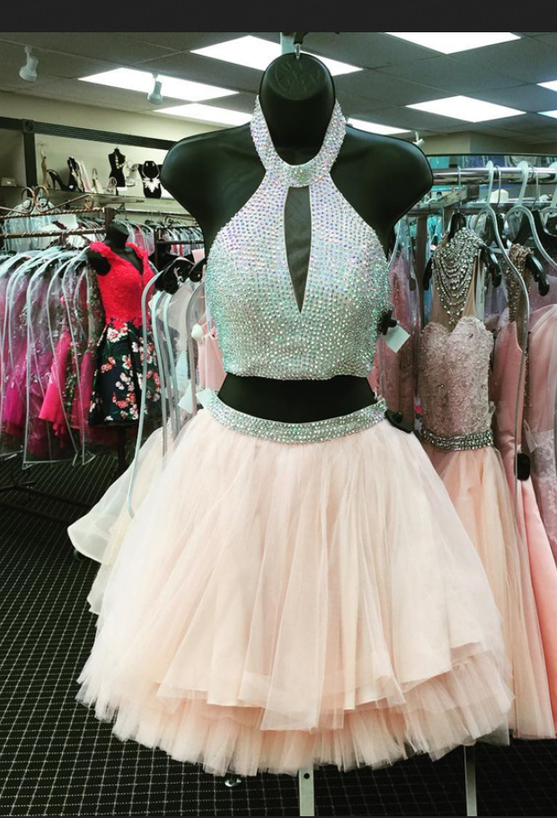 Halter Homecoming Dress,short Prom Gowns Two Piece Prom Dress Short,two ...