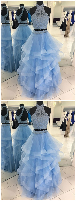 Fashion Hi-lo Long Sleeves Appliques Backless A-Line Prom Dress