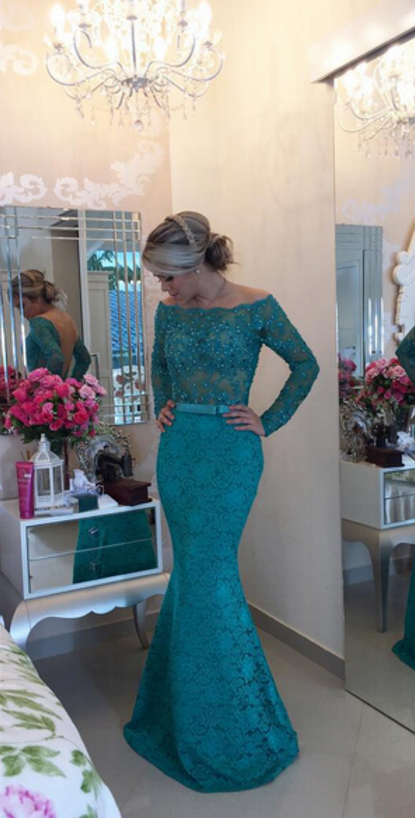 Lovely Rhinestone Beaded Long Mermaid Prom Dresses, See Through Prom Dresses, PD0444