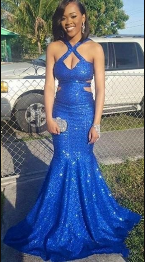 Royal Blue Sequined Sexy Prom Dresses 2018 Long Cutaway Sides Mermaid ...
