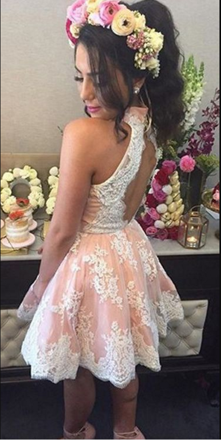 Elegant High Neck Homecoming Dress, Sleeveless Homecoming Dress, Short ...