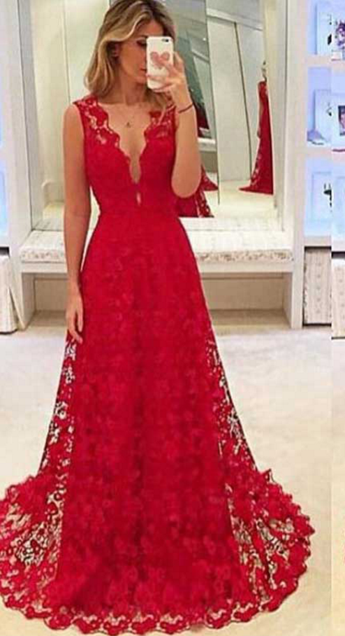 Red Prom Dress,lace Prom Dresses,A Line Prom Dresses,long Prom Dresses