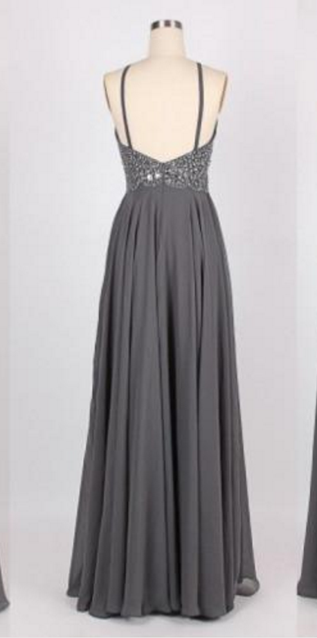 Dramatic Grey Halter Chiffon Long Prom Dresses With Beading Senior