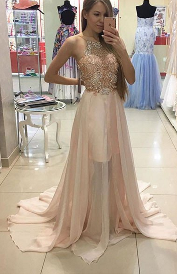 Pink Sequin Beaded Long Prom Dress,evening Dress on Luulla