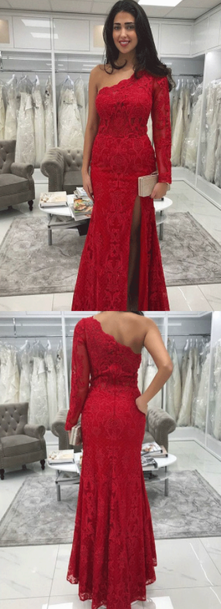 Modest Sheath One Shoulder Lace Prom Dresses Birthday Dress For Women