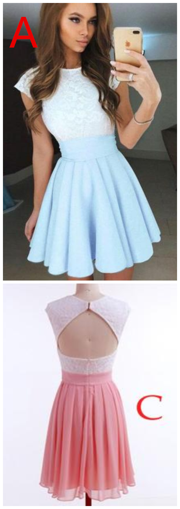 Pale Blue A-line Cap Sleeves Short Chiffon Homecoming Dress With Lace ...