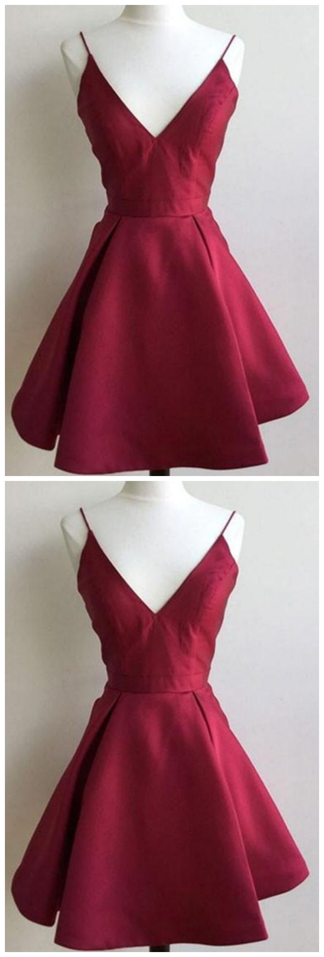 A Line V Neck Short Burgundy Backless Formal Prom Dress, Short Wine Red Formal Homecoming Dress