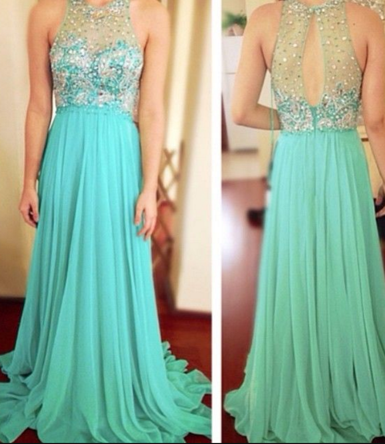 Sexy Prom Dress, Turquoise Blue Prom Dress, Beaded Prom Dress, A Line ...