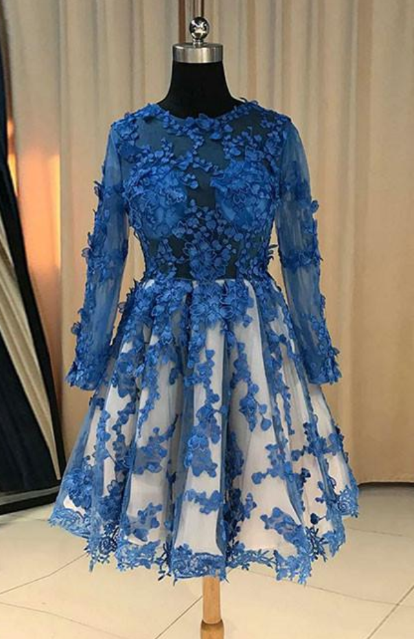 Blue Lace Short Prom Dress, Blue Lace Bridesmaid Dress on Luulla — free download