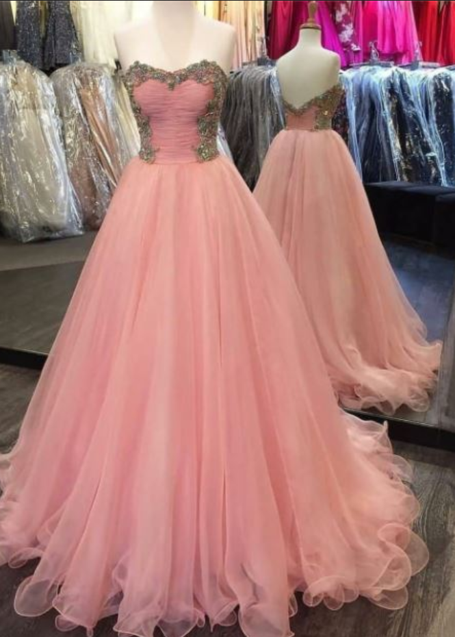 Sweetheart A Line Appliques Prom Dress with Long Sleeves LBQ0928