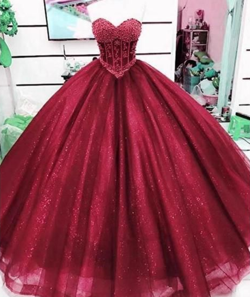 Laura Burgundy Sequin Ball Gown with Open Back