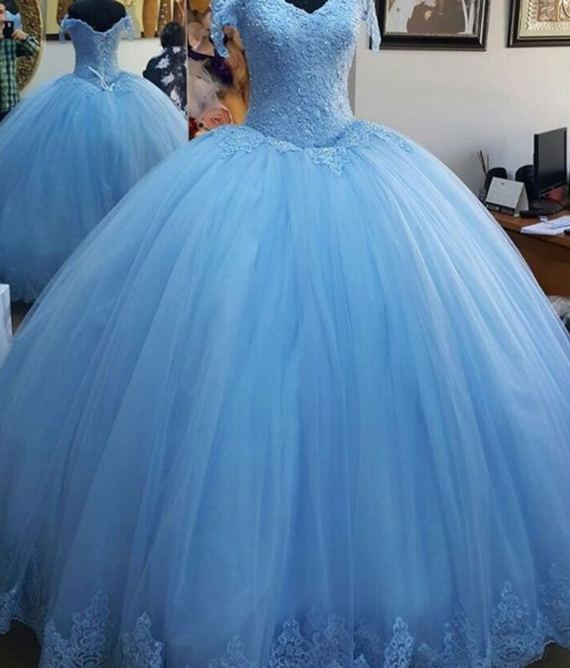 Blue Off The Shoulder Ball Gown,Blue Quinceanera Dress,Sweet 16 Dress Y6508 main image 1