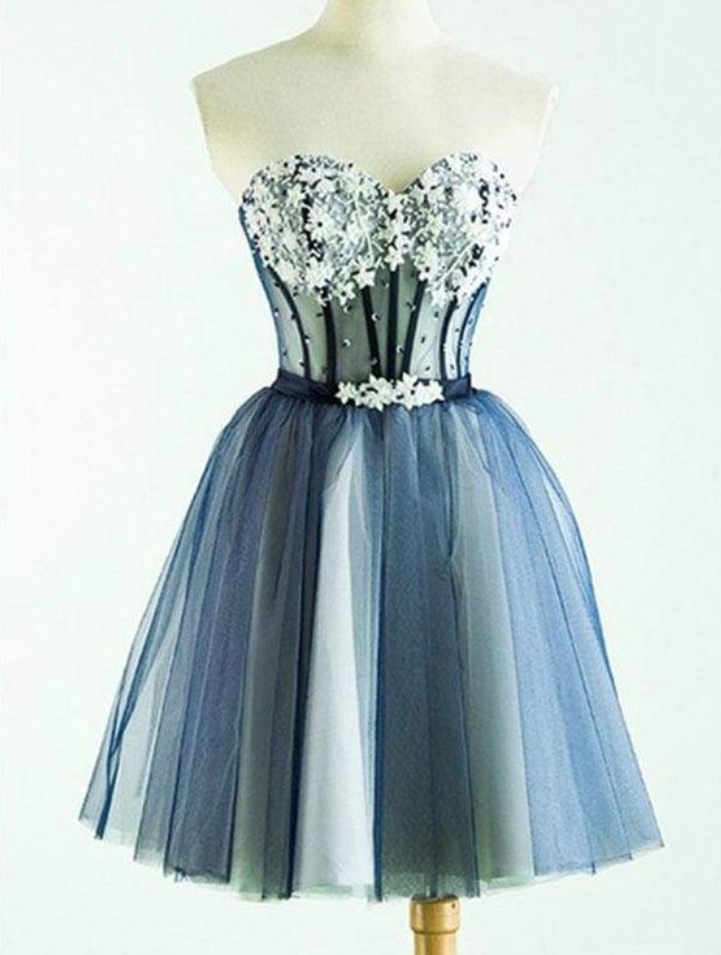 Black Sweetheart Neckline Tulle A Line Homecoming Dress Short Prom Dress Y7923