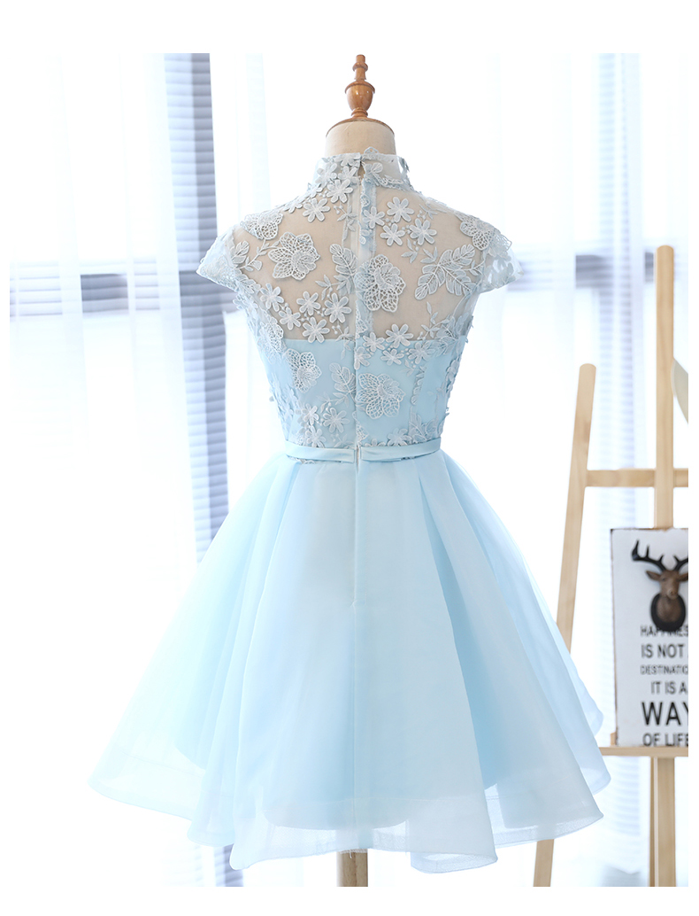 Light Blue Cute Tulle With Lace Short Party Dress, Blue Homecoing Dress ...