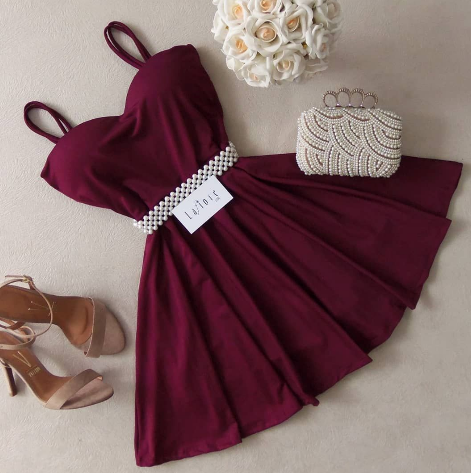 Simple burgundy chiffon short prom dress, Lace-Up back homecoming dress