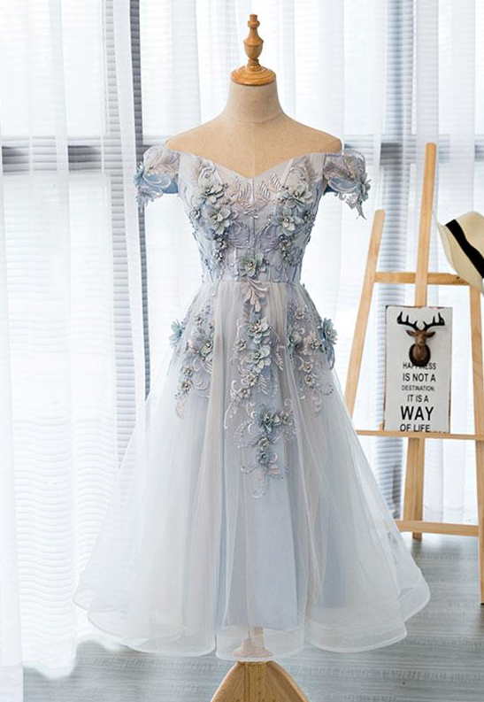Off the Shoulder Lace Homecoming Dress, Short Prom Dress main image 1