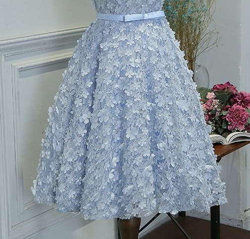 A-Line Boat Neck High Side Slit and Train Flower Bud Prom Dress main image 1