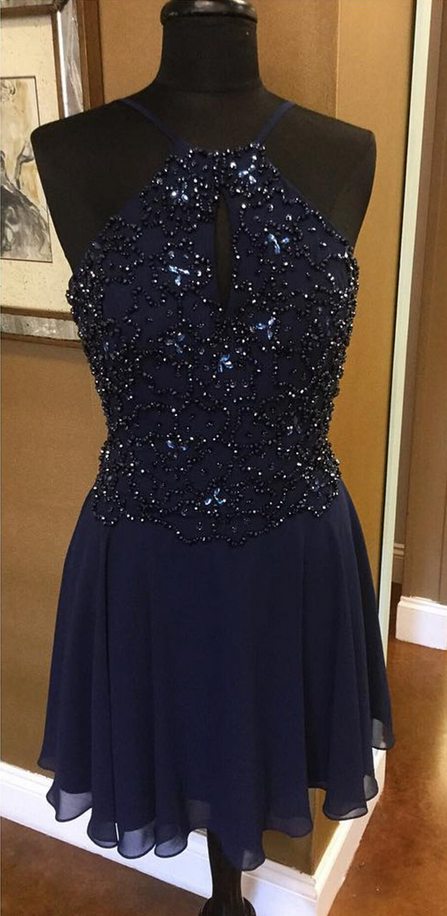Navy Blue Homecoming Dresses,beaded Prom Dress,short Prom Dresses ...