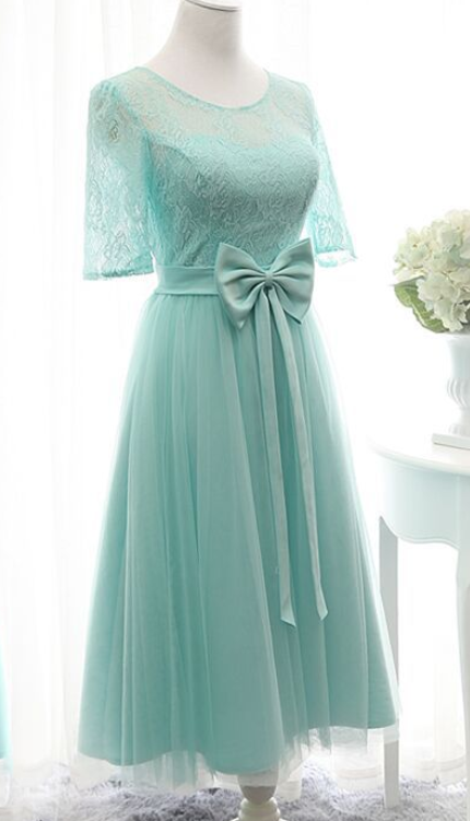 Summer Two Piece Short Sleeves Lace Crop Top Ankle Length Bridesmaid Dresses