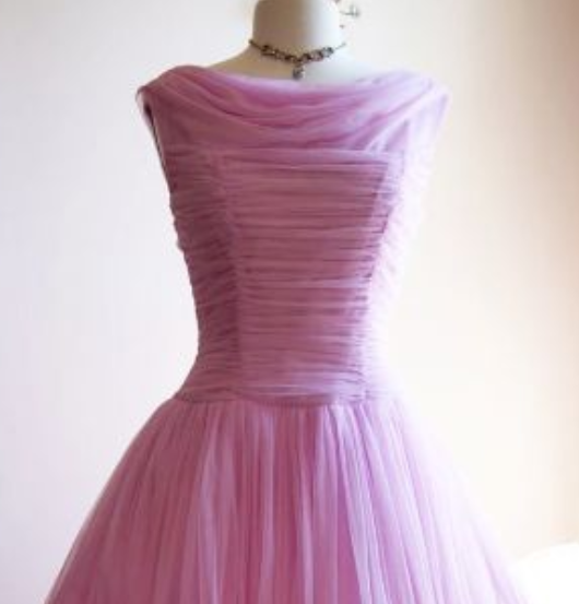 Vintage Cowl Neck Pink Tulle Homecoming Dress With Pleats on Luulla