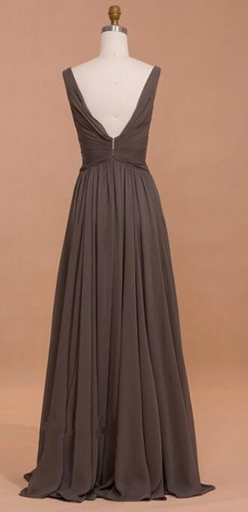 V-neck Half Sleeves T-Length Chiffon Dress Chocolate