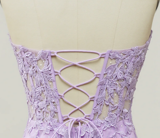 Elegant Backless Floral Applique Detail Tulle Slip Party Dress
