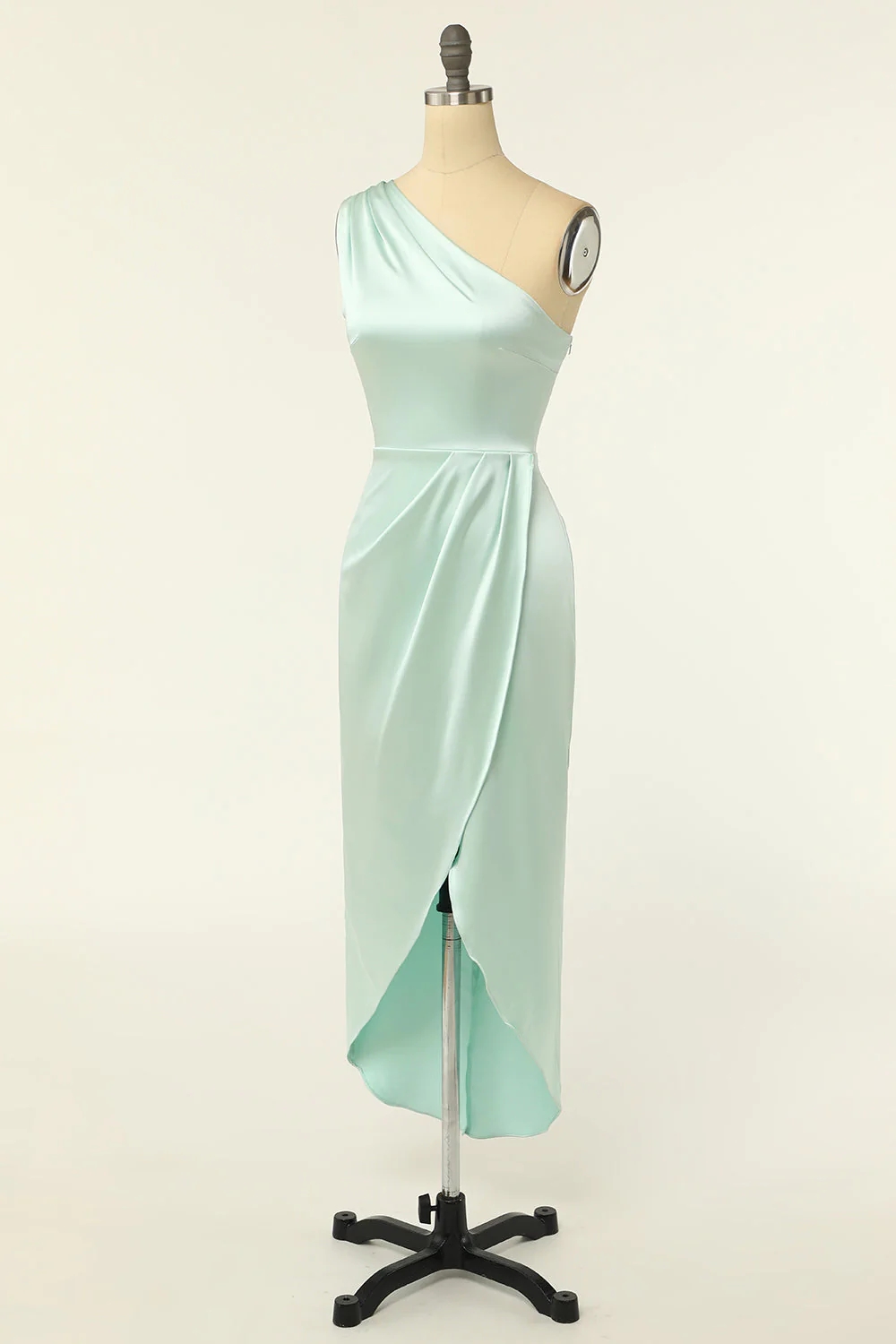 One-Shoulder Lace Chiffon A-Line Bridesmaid Dress in Sage