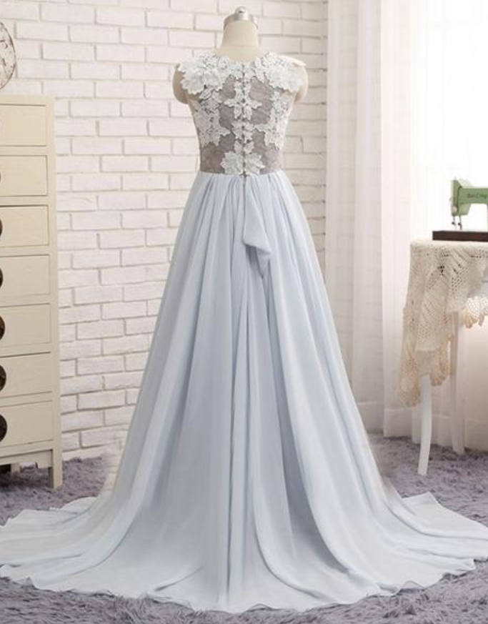 Elegant Sweetheart Chiffon Round Neckline With Lace Formal Prom Dress ...