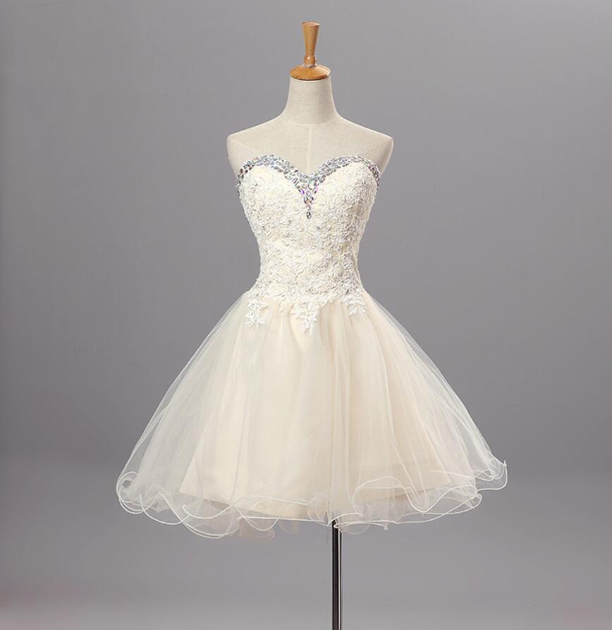 Elegant Sweetheart Lace Beaded Short Tulle Formal Prom Dress, Beautiful ...