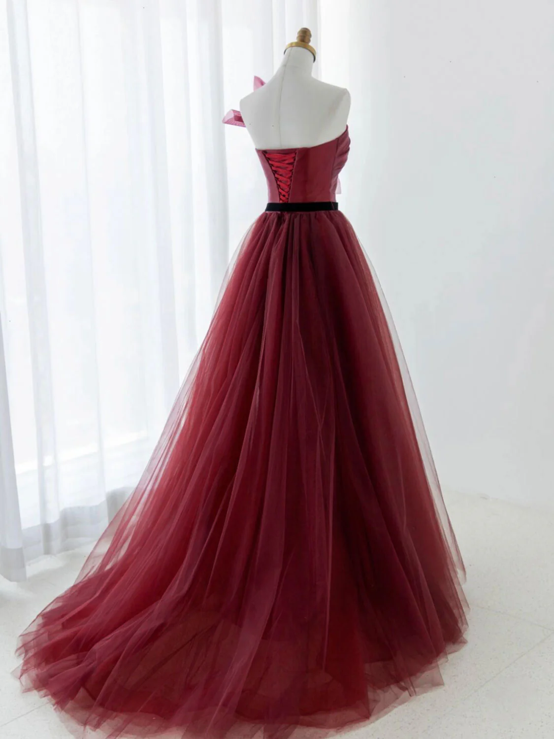 Elegant A Line Burgundy Long Prom Dresses main image 1