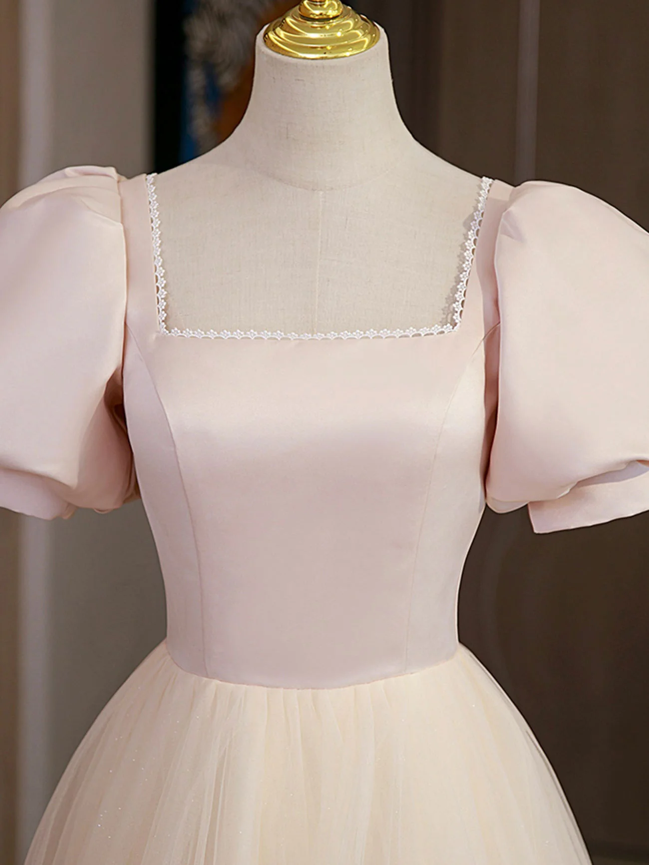 Unique design Champagne Ruffles A Line Long Prom Dress With Long Sleeves