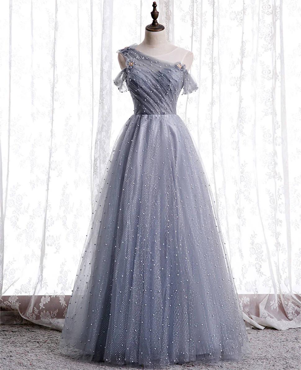 Gray Aline Long Prom Dress, One Shoulder Gray Formal Party Dresses on ...