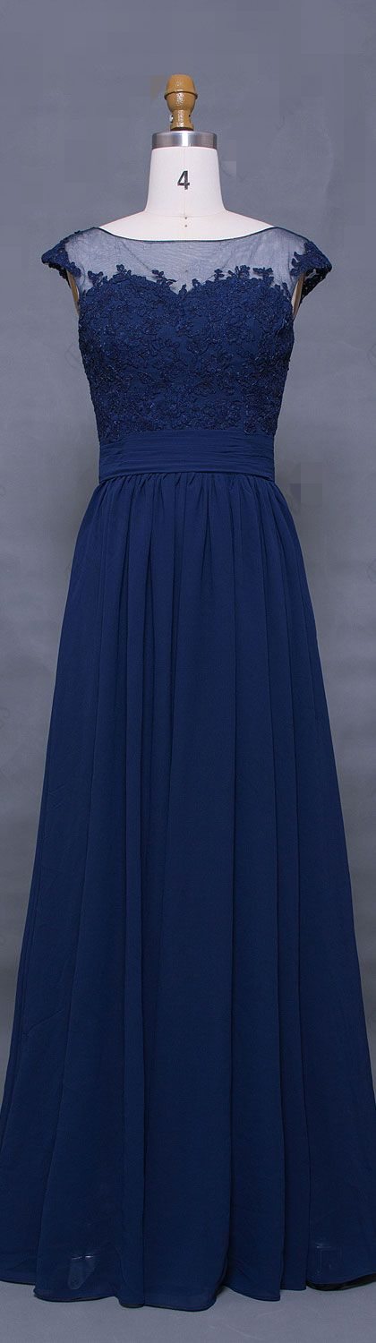 Ella Navy Modest Long Prom Dress main image 1